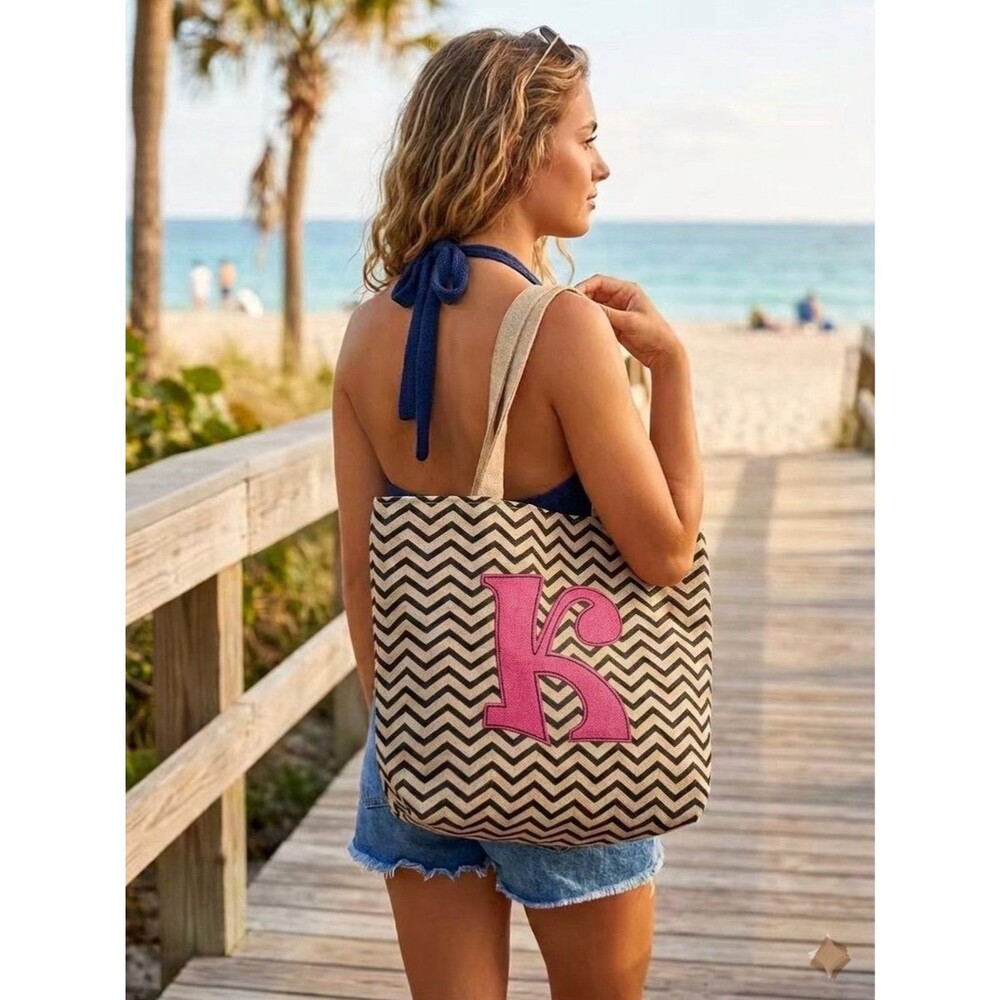 Natural Fibers Tote Bag โKโ Monogram Beach Resort Shoulder Bag Y2K